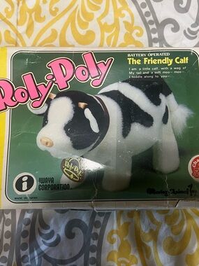 Vintage Roly-Poly The Friendly Calf Plush Toy - White and Black